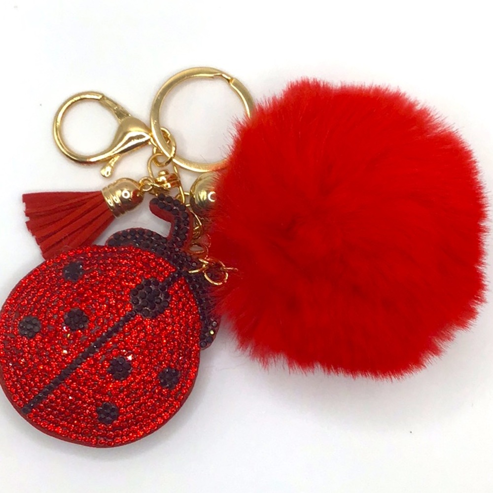 Puffy Ladybug Fluff Ball Keychain